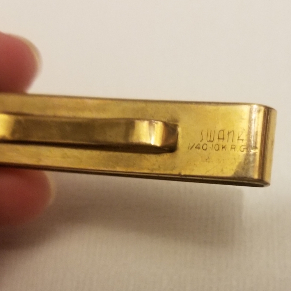 Vtg signed Swank gold-plated striped tie clip - Picture 4 of 4